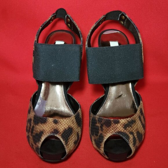 Simply Vera Strappy Leopard Print Stiletto Peep Toe Heel Shoes 8M - Picture 1 of 12
